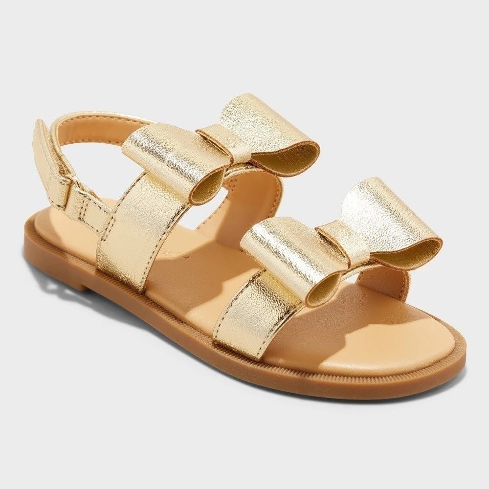 Cat & Jack Toddler Girls Ruby Bow Sandals Gold Size 7 New With Tags
